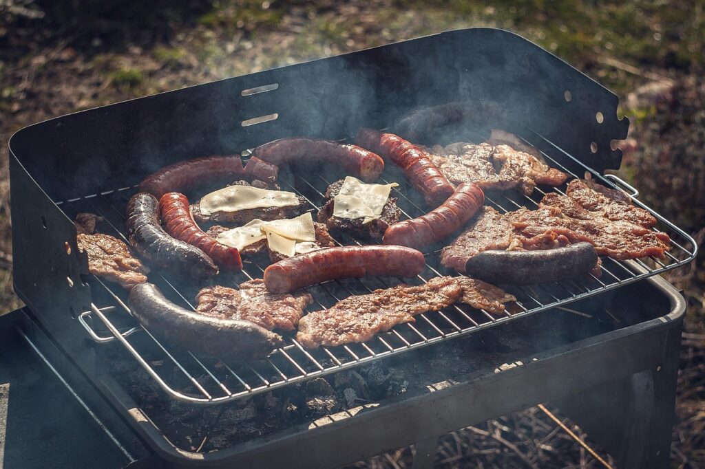 grill, spring, rest, summer, sunny day, food, sausages, sausage, loin, neck, meat, nature, bbq, smoke, cheese, blood sausage, poland